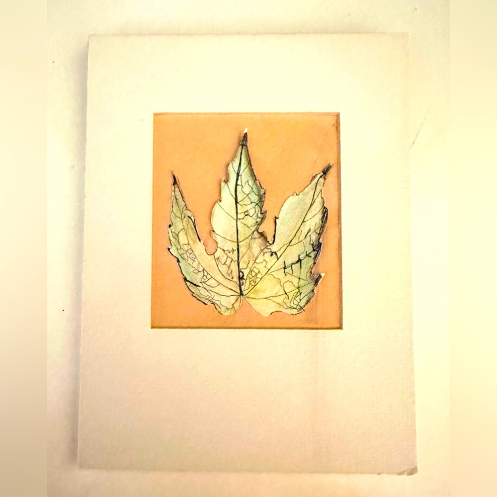 Vintage Mid-Century Modern Original Art Leaf Relief Mixed Media Matted OOAK HTF